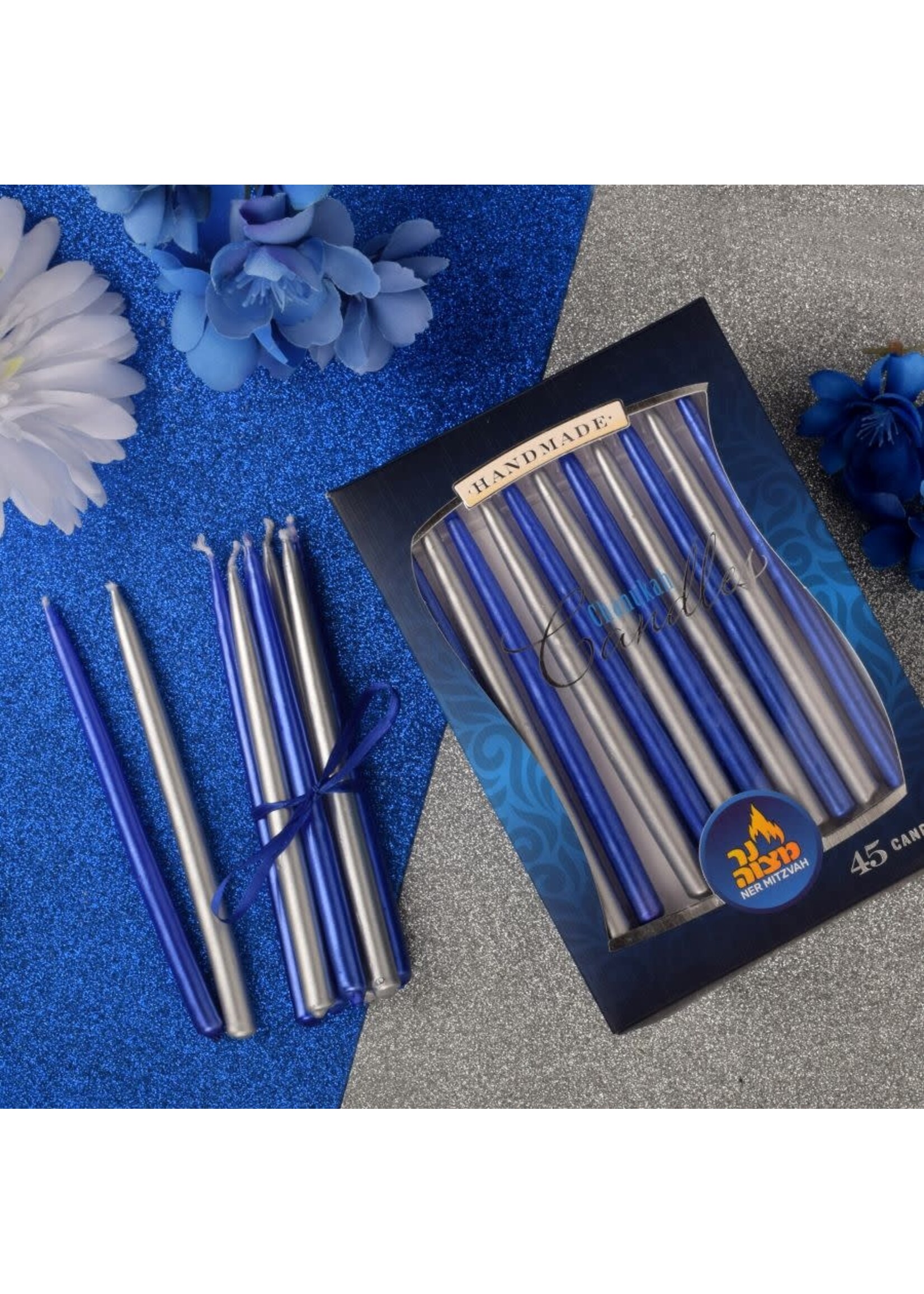 CHANUKAH CANDLES METALIC BLUE & SILVER 45 PK.