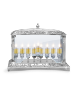 MENORAH IN GLASS BOX SILVER PLATE 14 X 10"