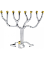 MENORAH TREE OF LIFE SHINED STEEL & GOLD TIPS 9"