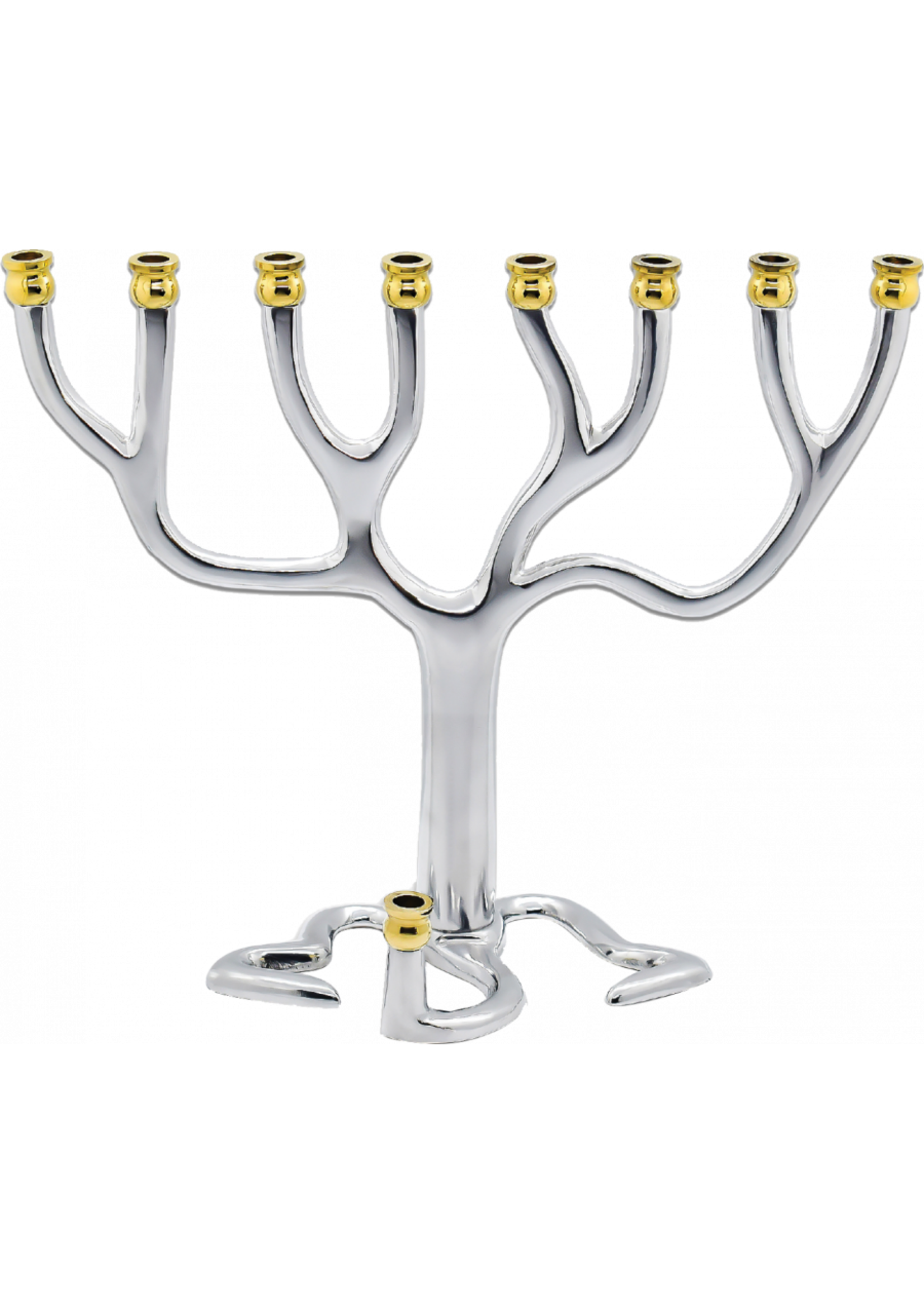 MENORAH TREE OF LIFE SHINED STEEL & GOLD TIPS 9"