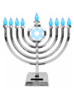 ELECTRIC MENORAH  LED BLUE FLAME BULBS CLASSIC SILVER MAGEN DAVID