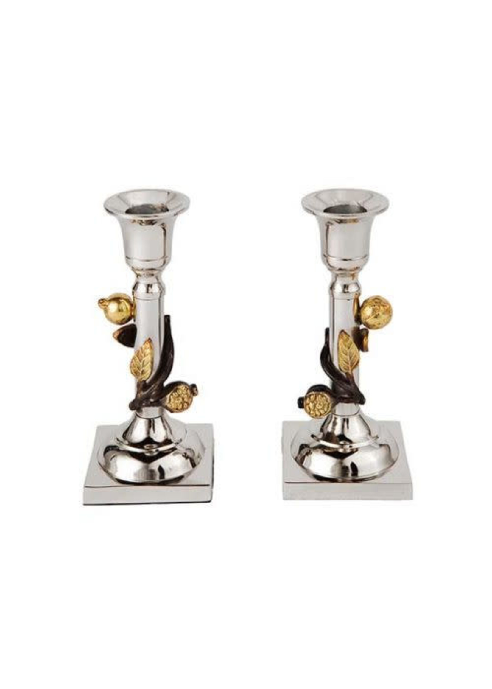 CANDLESTICKS BLACK & GOLD POMEGRANATE BRANCHES 5.5"