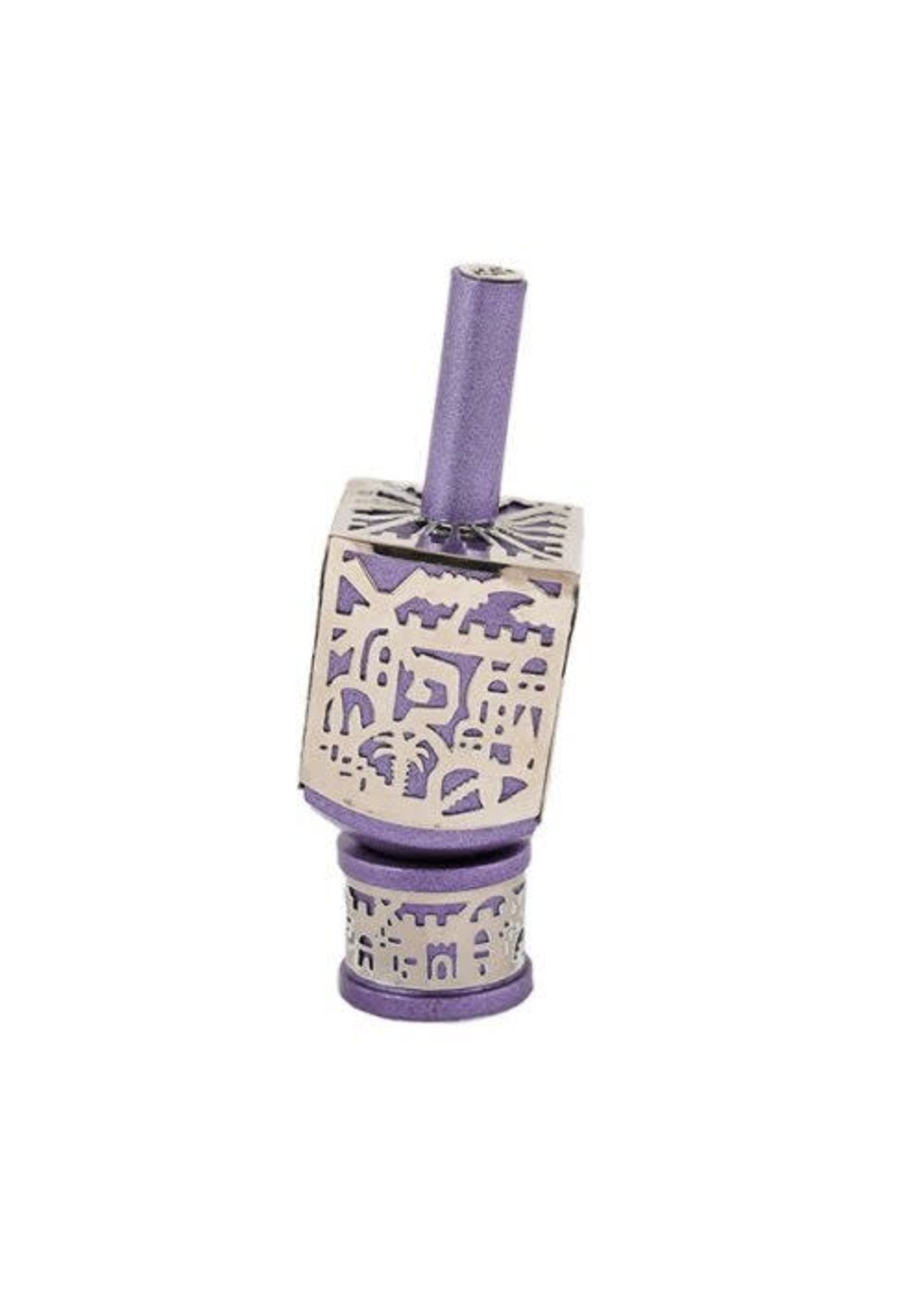 DREIDEL ANODIZED PURPLE LASER CUT JERUSALEM