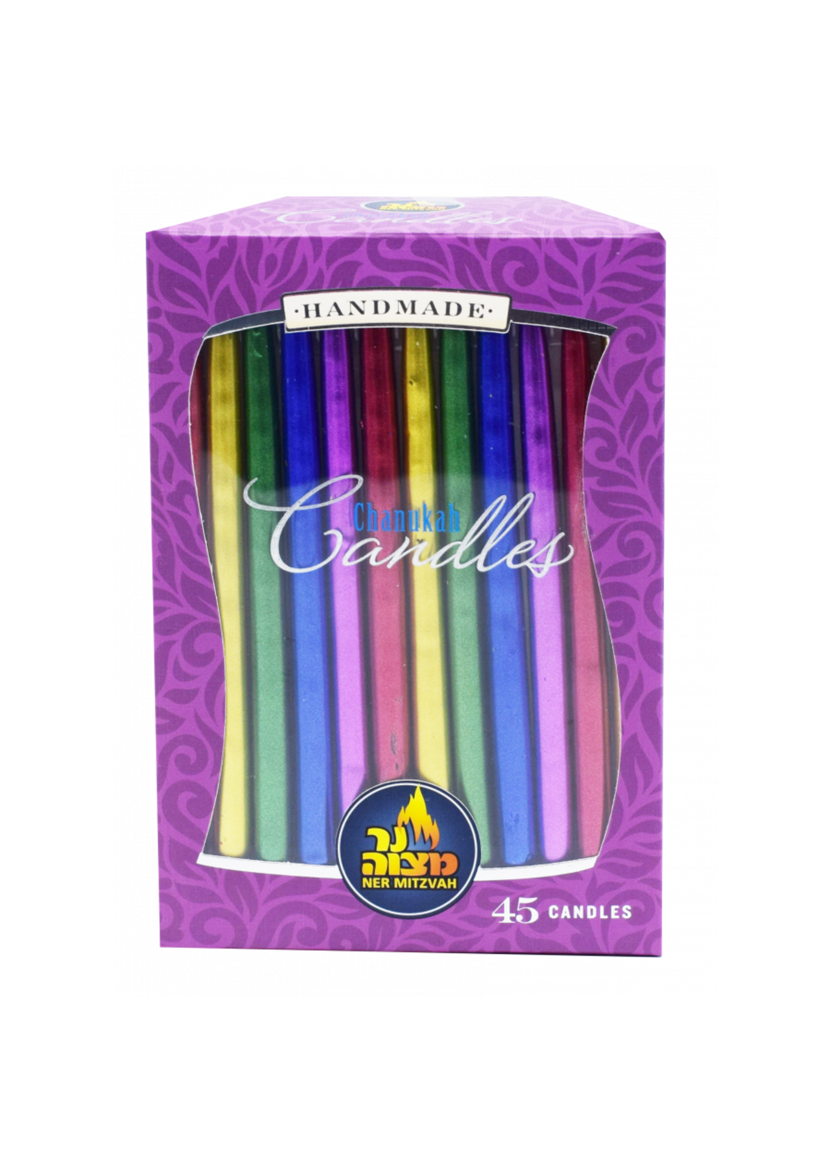 CHANUKAH CANDLES MULTI COLOR METALLIC - 1.5HRS 45 PK.