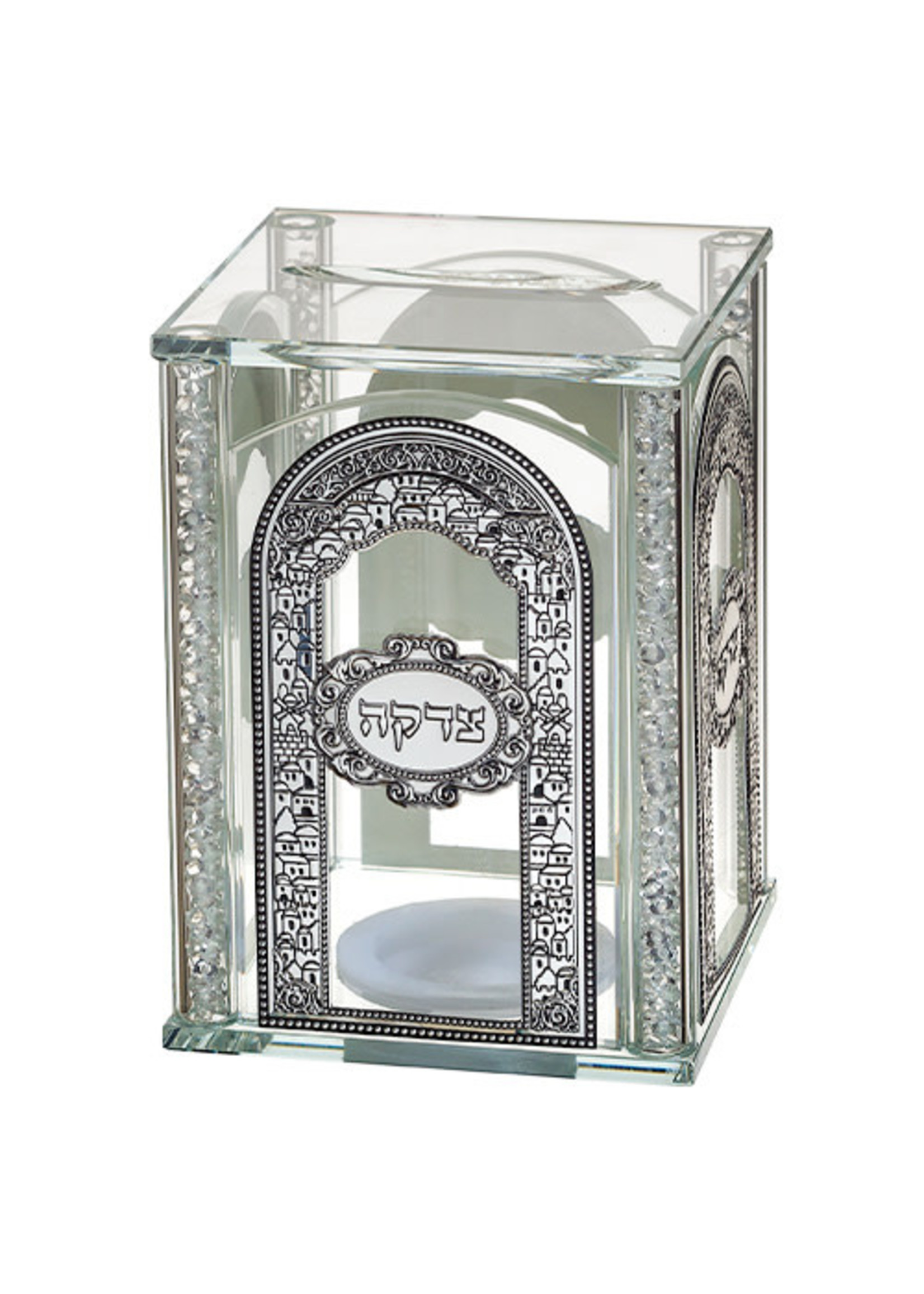 CHARITY BOX CRYSTAL WITH SILVER PLATES