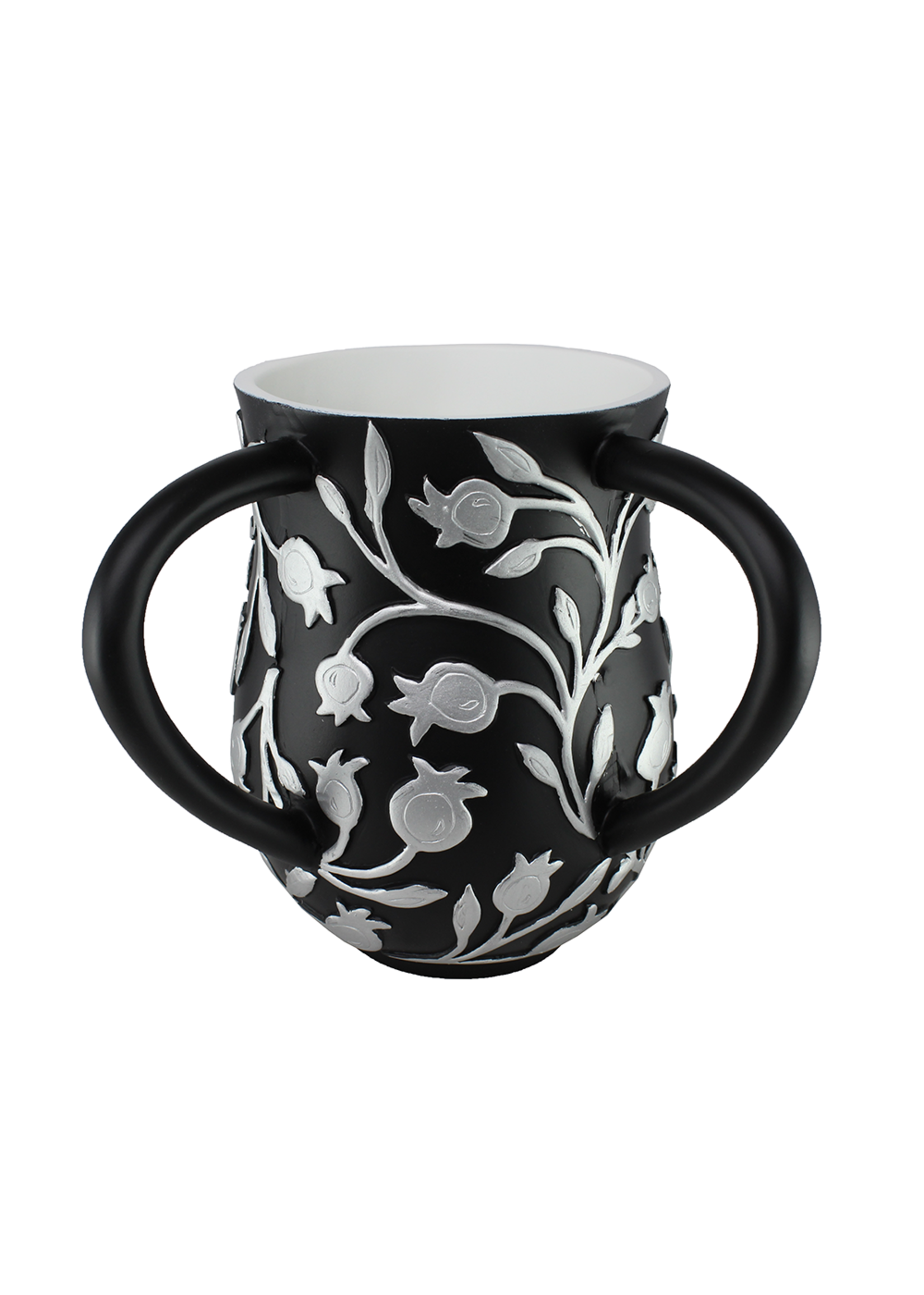 WASH CUP BLACK & SILVER POMEGRANATE BRANCHES