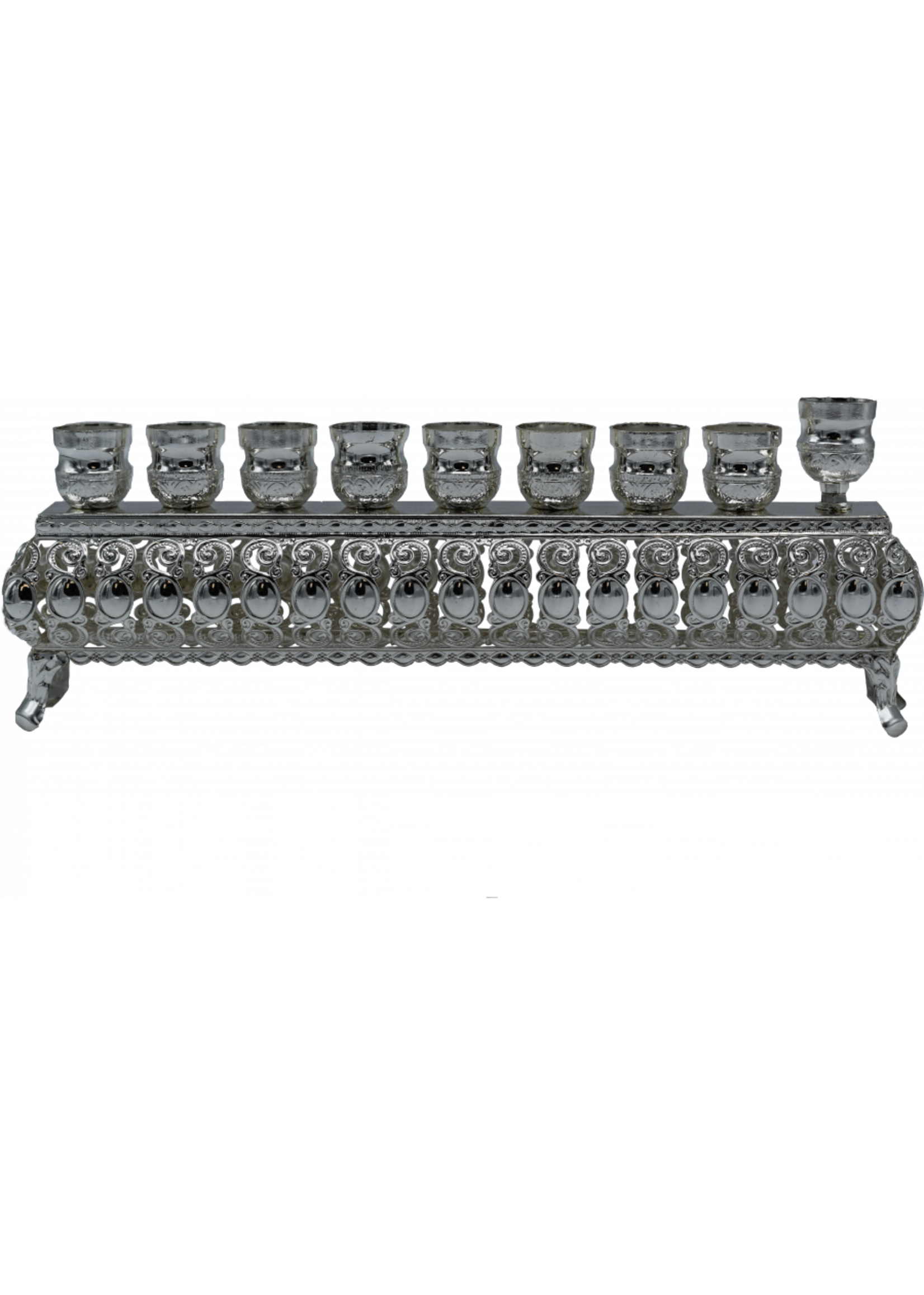 MENORAH FOR OIL SILVER PLATE 11 X 4"