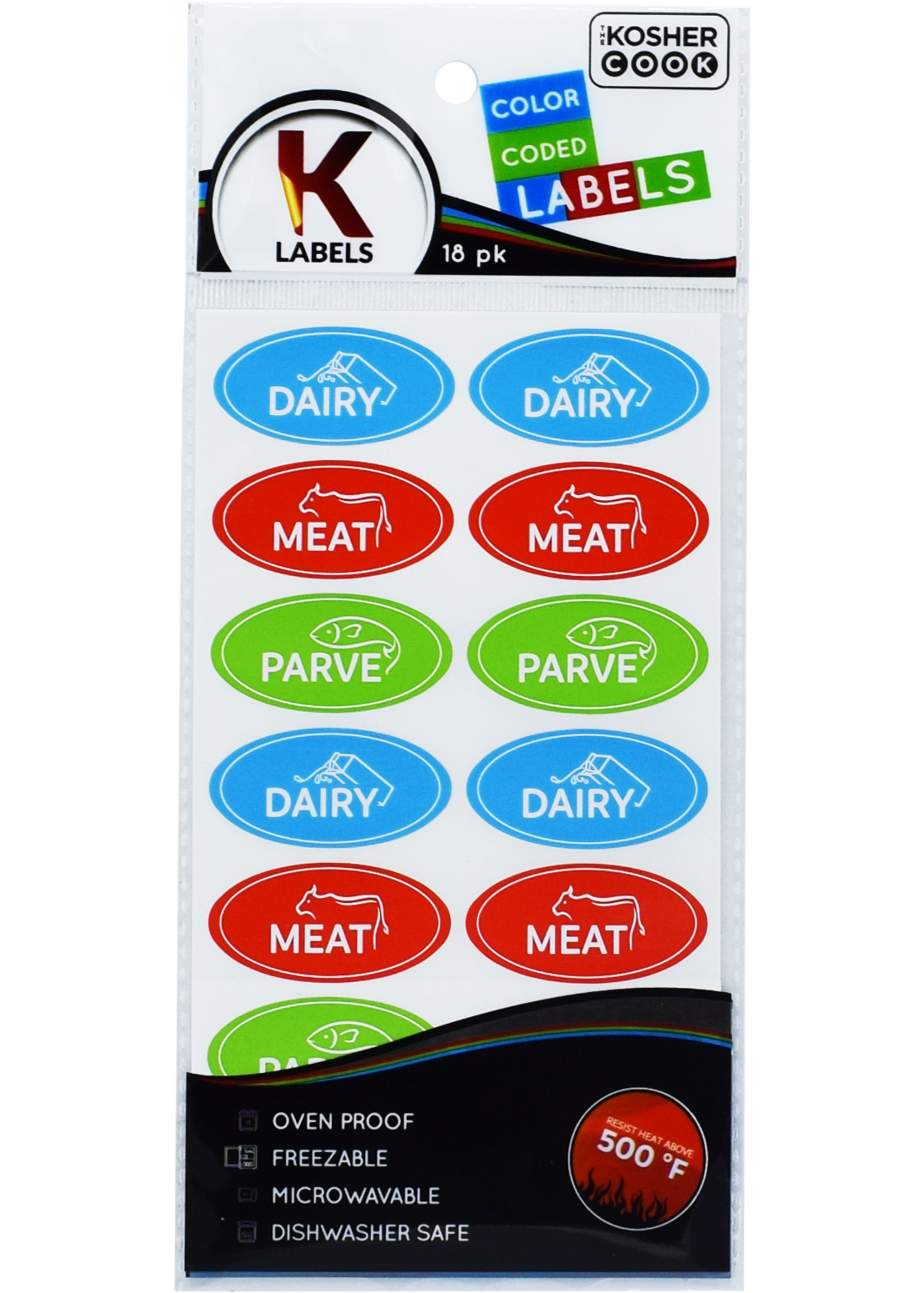 KOSHER LABELS 24 PCS.  MEAT DAIRY & PARVE - ENGLISH