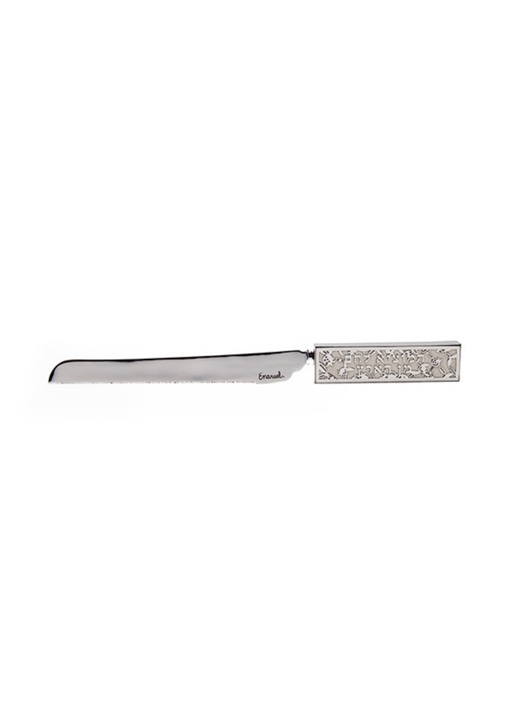 CHALLAH KNIFE WHITE PORCELAIN LASER CUT POMEGRANATES