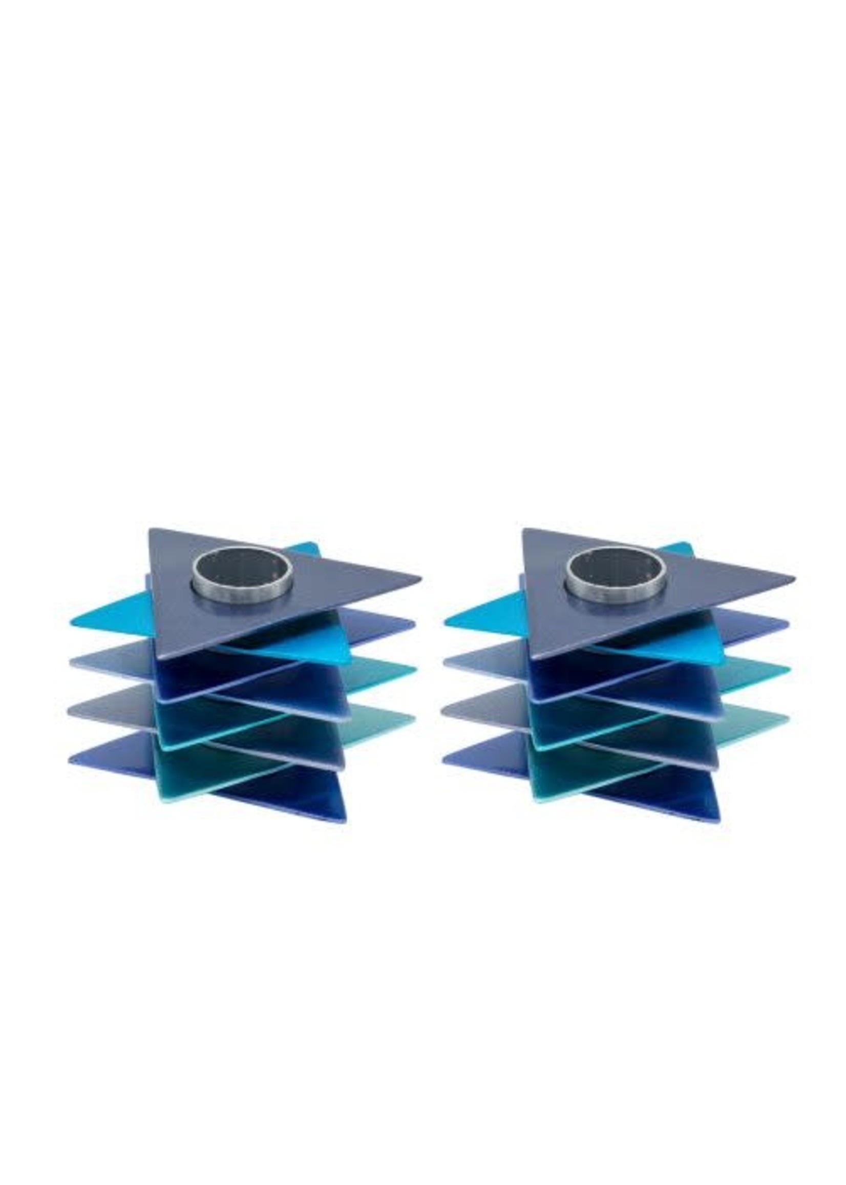 CANDLESTICKS BLUE ALUMINUM STACKED STARS