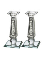 CRYSTAL CANDLESTICKS 20CM WITH METAL PLAQUE-18.75CM