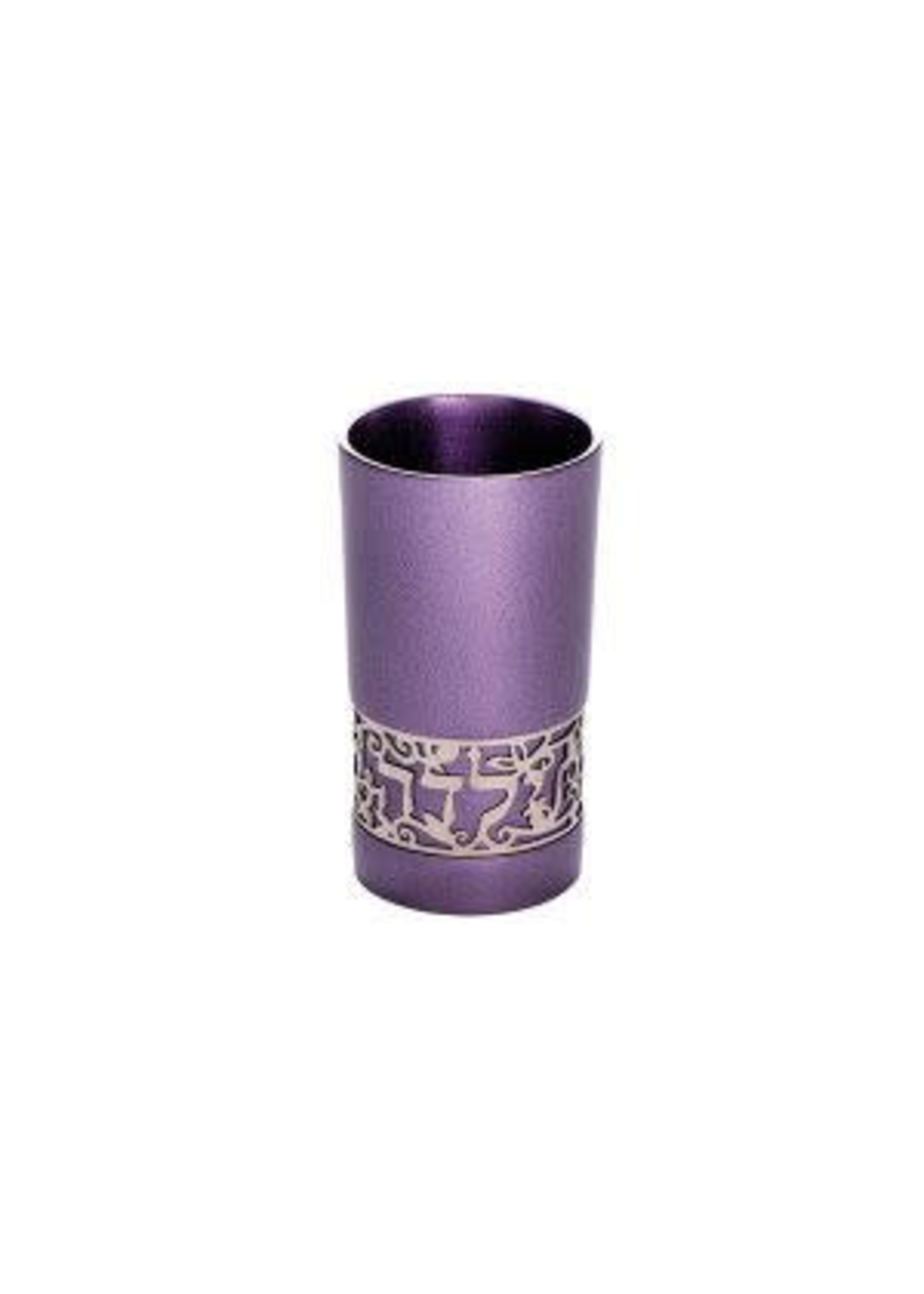 YALDAH TOVA KIDDUSH CUP ANODIZED PURPLE SILVER LASER CUT LACE