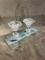 CANDLE HOLDERS GLASS MINI WITH TRAY  - BLUE TULIP-8.5CM