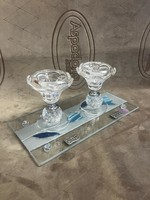 CANDLE HOLDERS GLASS MINI WITH TRAY  - BLUE TULIP