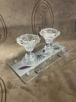 CANDLE HOLDERS GLASS MINI WITH TRAY  - PURPLE TULIP