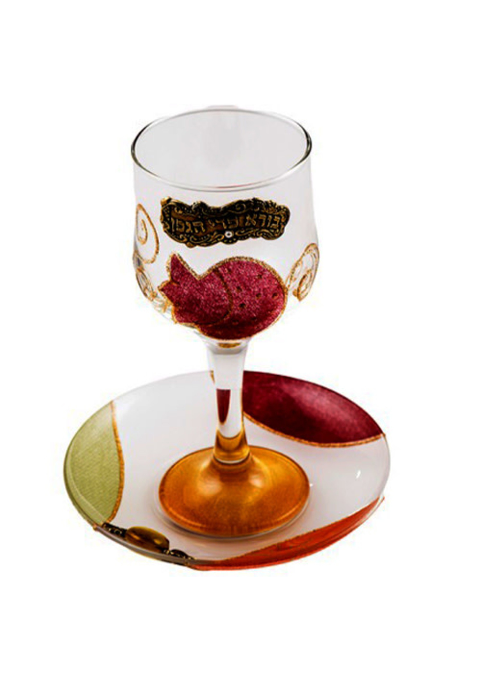 KIDDUSH CUP GLASS RED POMEGRANATE