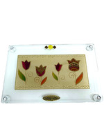 CHALLA TRAY GLASS WITH ARTISTIC RED / GOLD TULIP