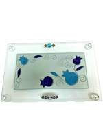 CHALLA TRAY GLASS WITH ARTISTIC BLUE POMS