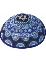 KIPPAH BLUE MAGEN DAVID & CIRCLES EMBROIDERY