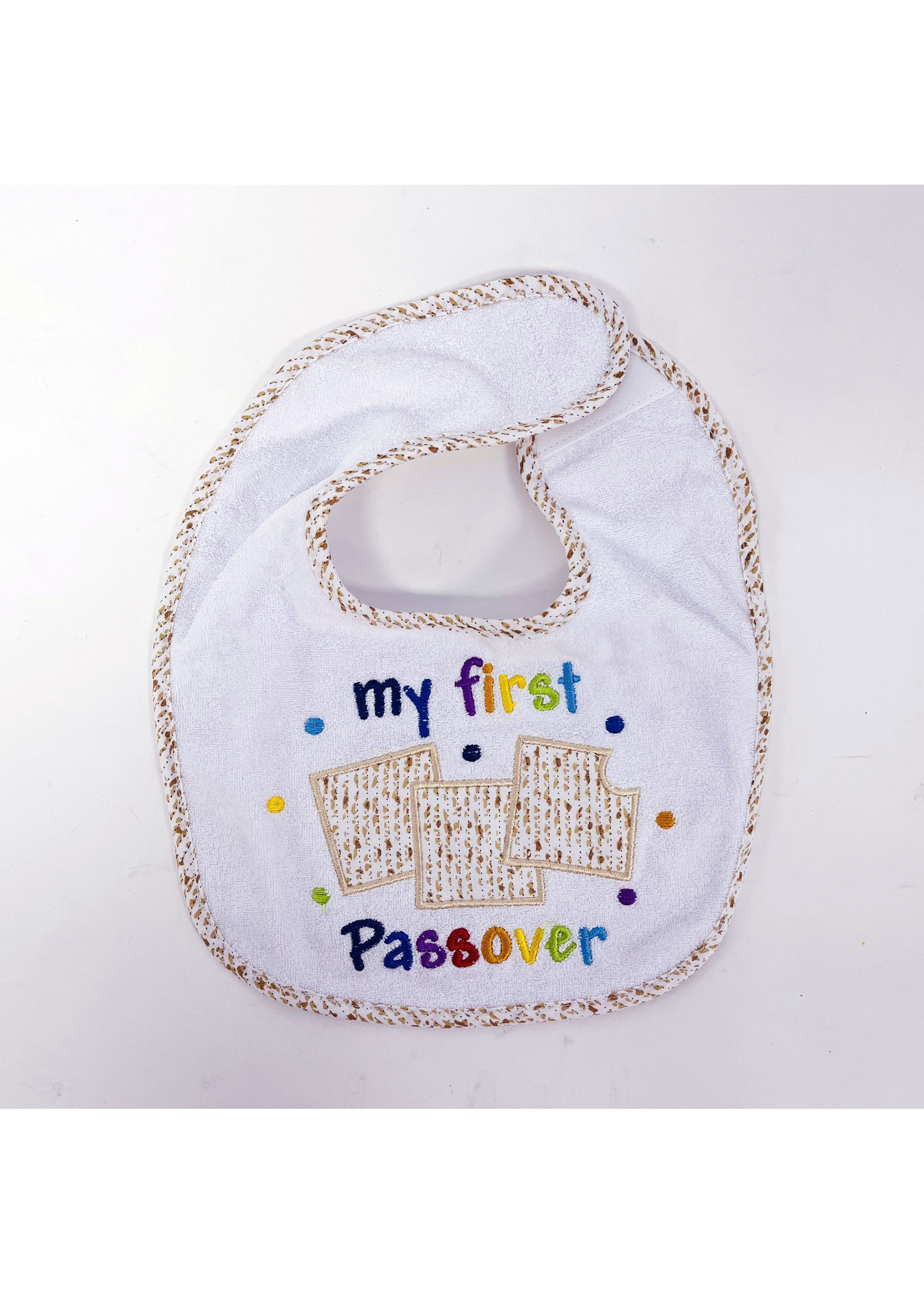 PASSOVER BABY BIB "MY FIRST PASSOVER" THREE MATZAH DESIGN