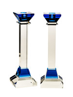 CANDLESTICKS CUBED CLEAR CRYSTAL WITH BLUEACCENTS  10"