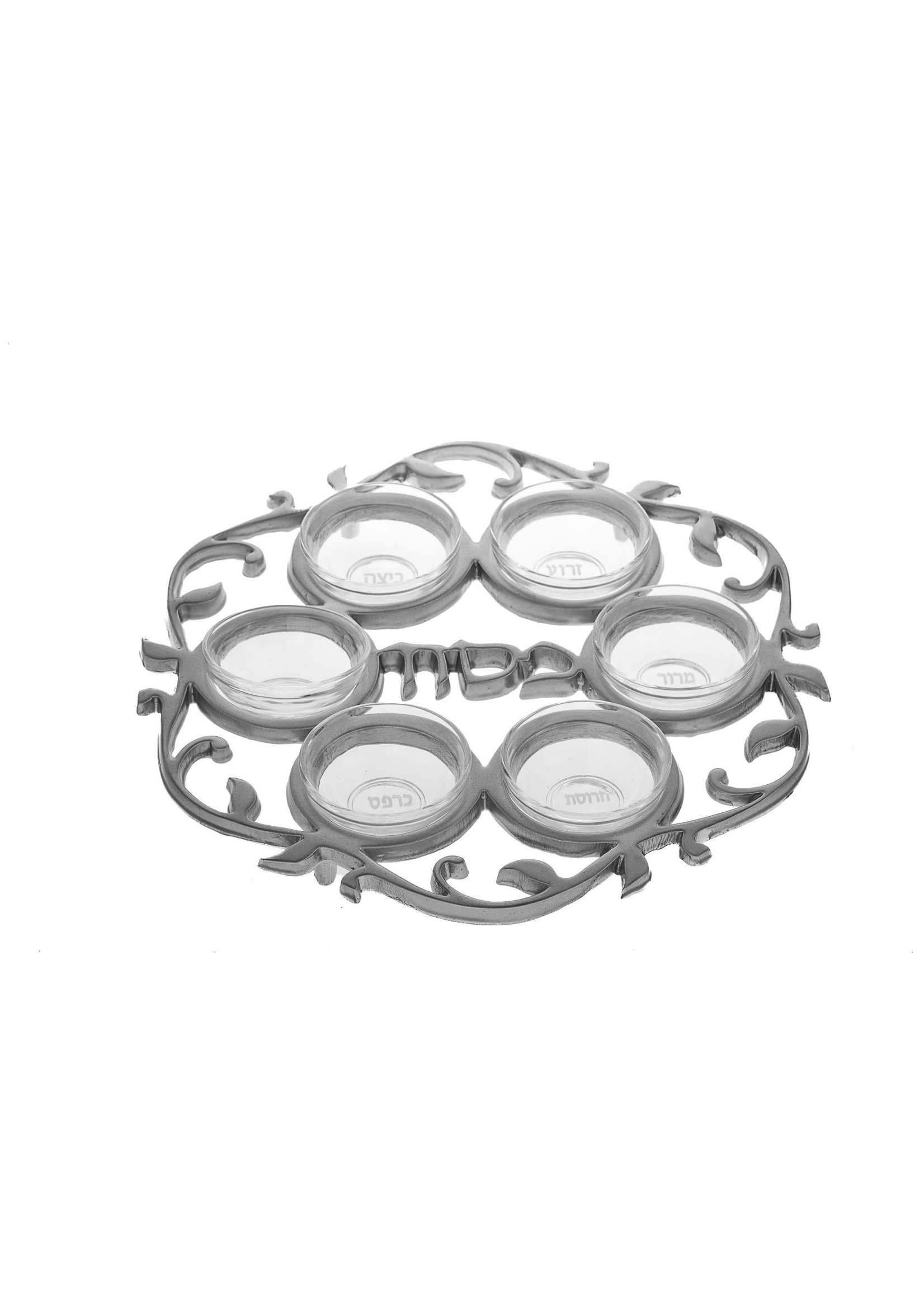 SEDER PLATE METAL FRAME WITH GLASS CUPS - SILVER