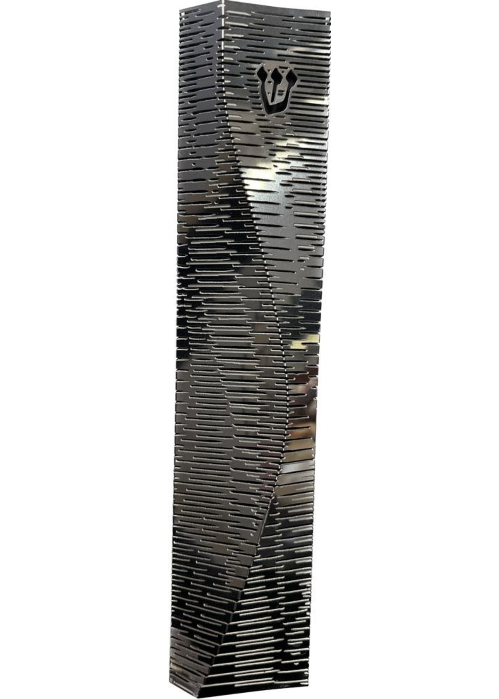 MEZUZAH 3D STREAM LINES SILVER OVER BLACK 12CM- LAZERCUT STEEL