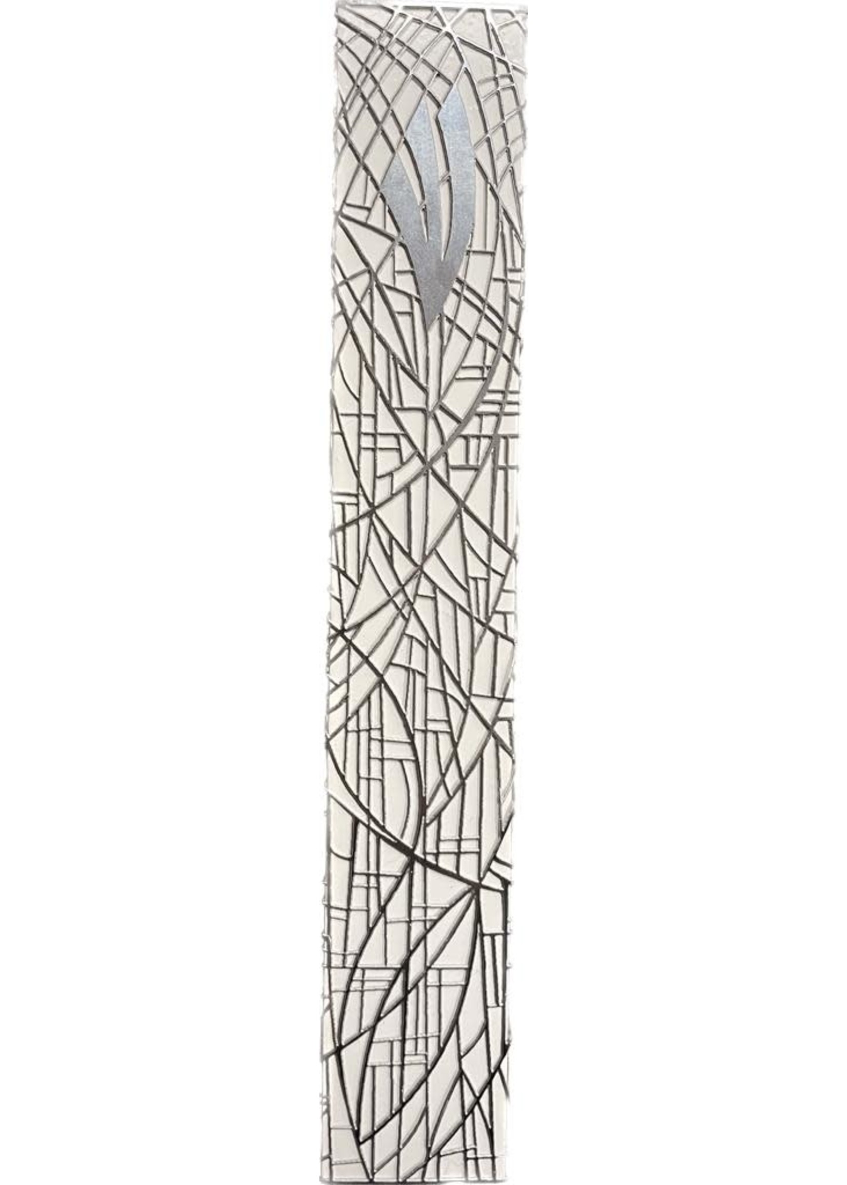 MEZUZAH VITRAGE SILVER OVER WHITE 12CM - LASER CUT STEEL