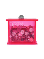 CHARITY BOX PINK ACRYLIC FLOWERS "TZEDAKAH"