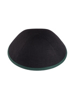 KIPPAH LINEN BLACK WITH GREEN  RIM