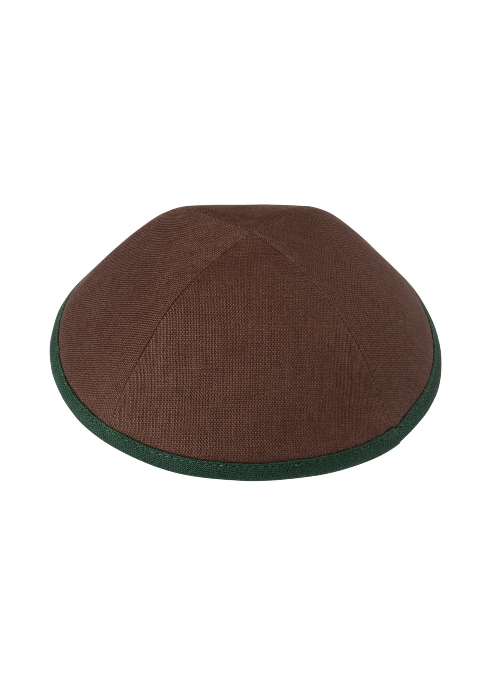 KIPPAH LINEN BROWN WITH SEA GREEN RIM