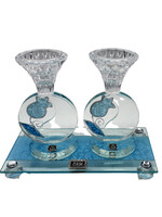 CANDLE HOLDERS CRYSTAL ROUND SET -LIGHT BLUE POMEGRANATE-15CM