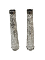 CANDLE STICKS CONE WHITE WITH SILVER INSCRIBED BLESSING- 22CM