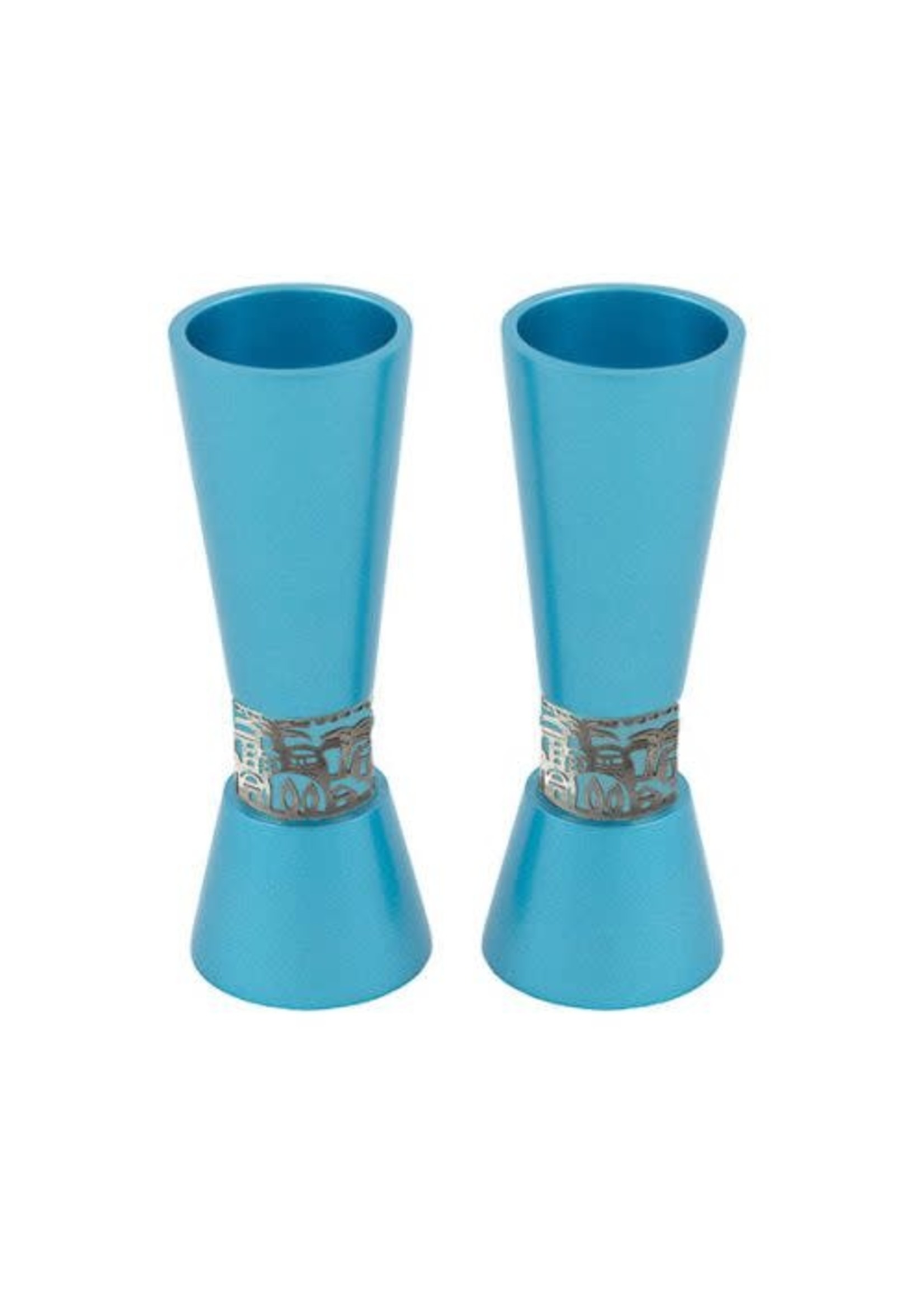 CANDLESTICKS TURQUOISE ALUMINUM LASER CUT JERUSALEM INLAY
