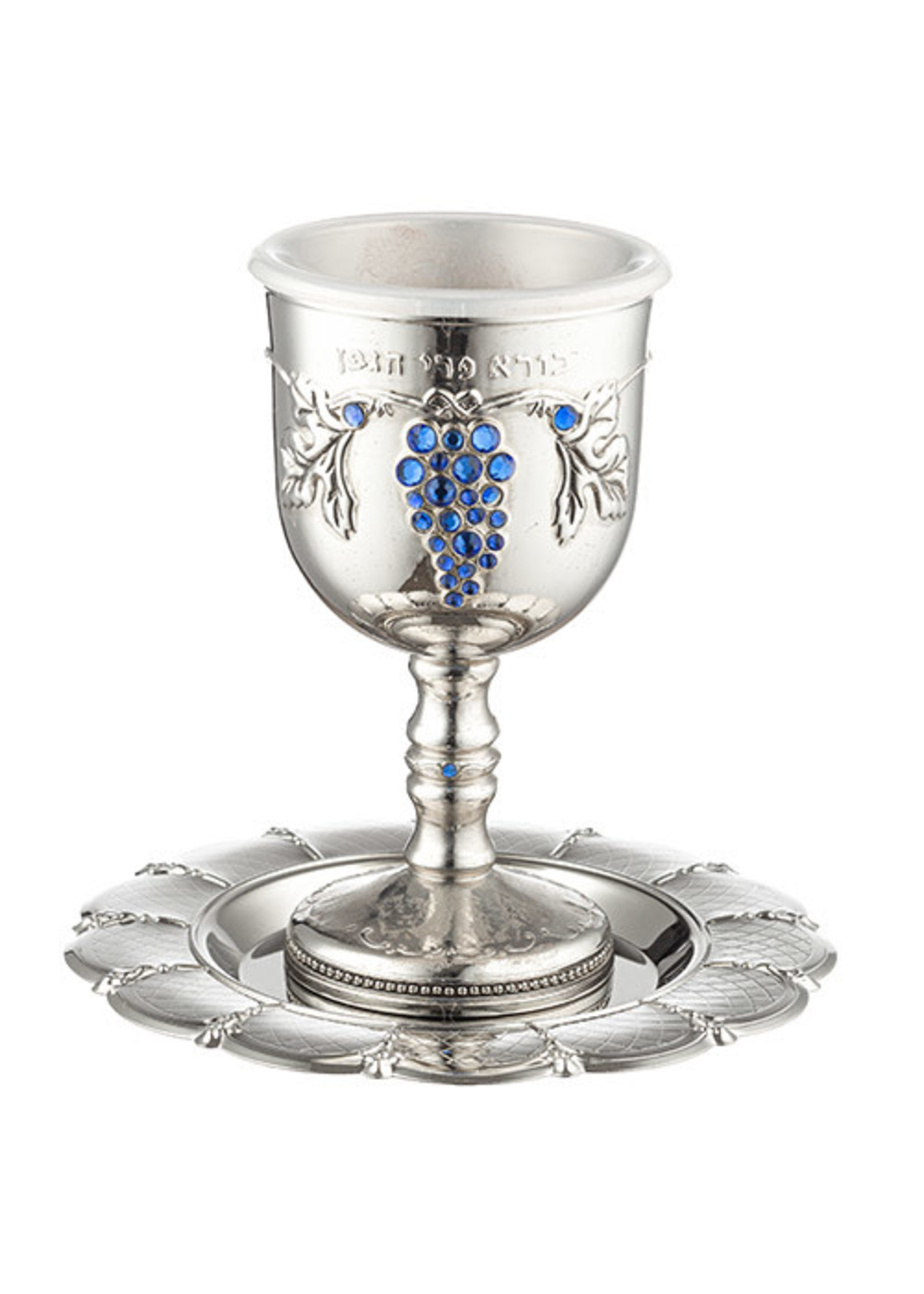 KIDDUSH CUP SILVER PLATED WITH RINESTONES BLUE