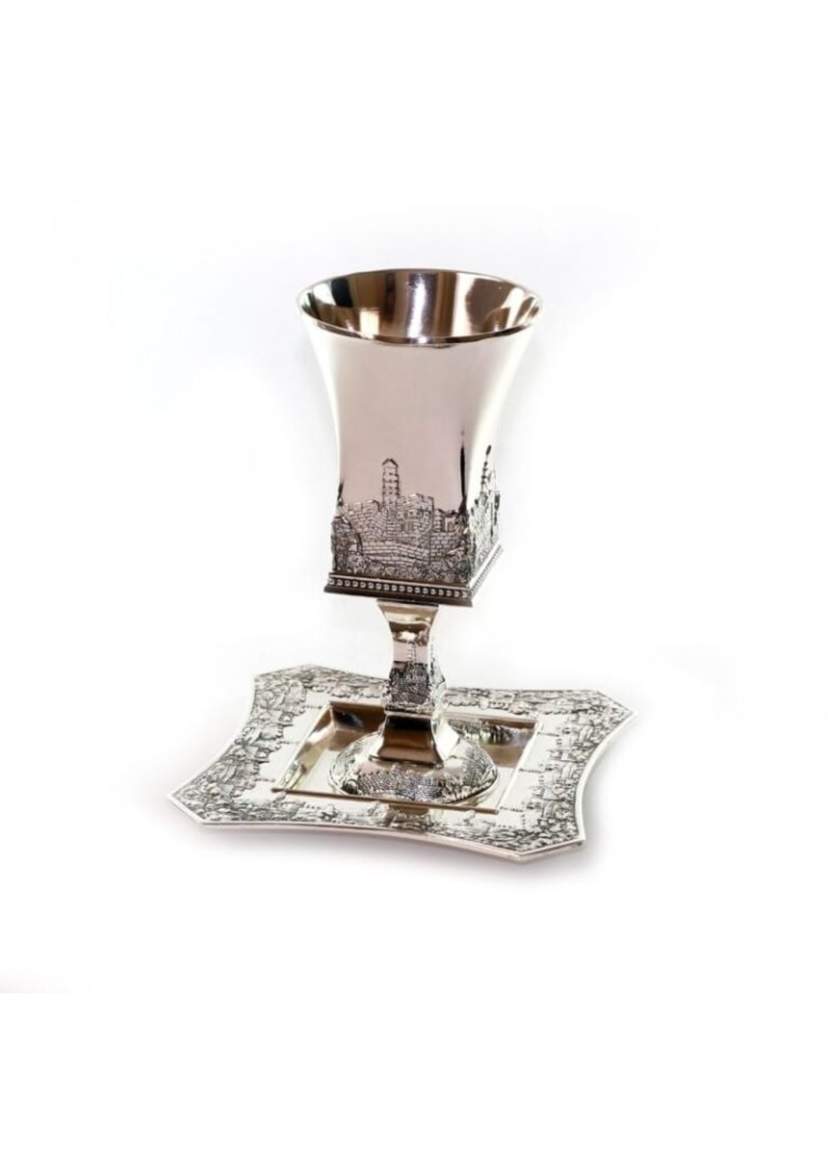 KIDDUSH CUP SQUARE JERUSALEM  SILVER PLATE