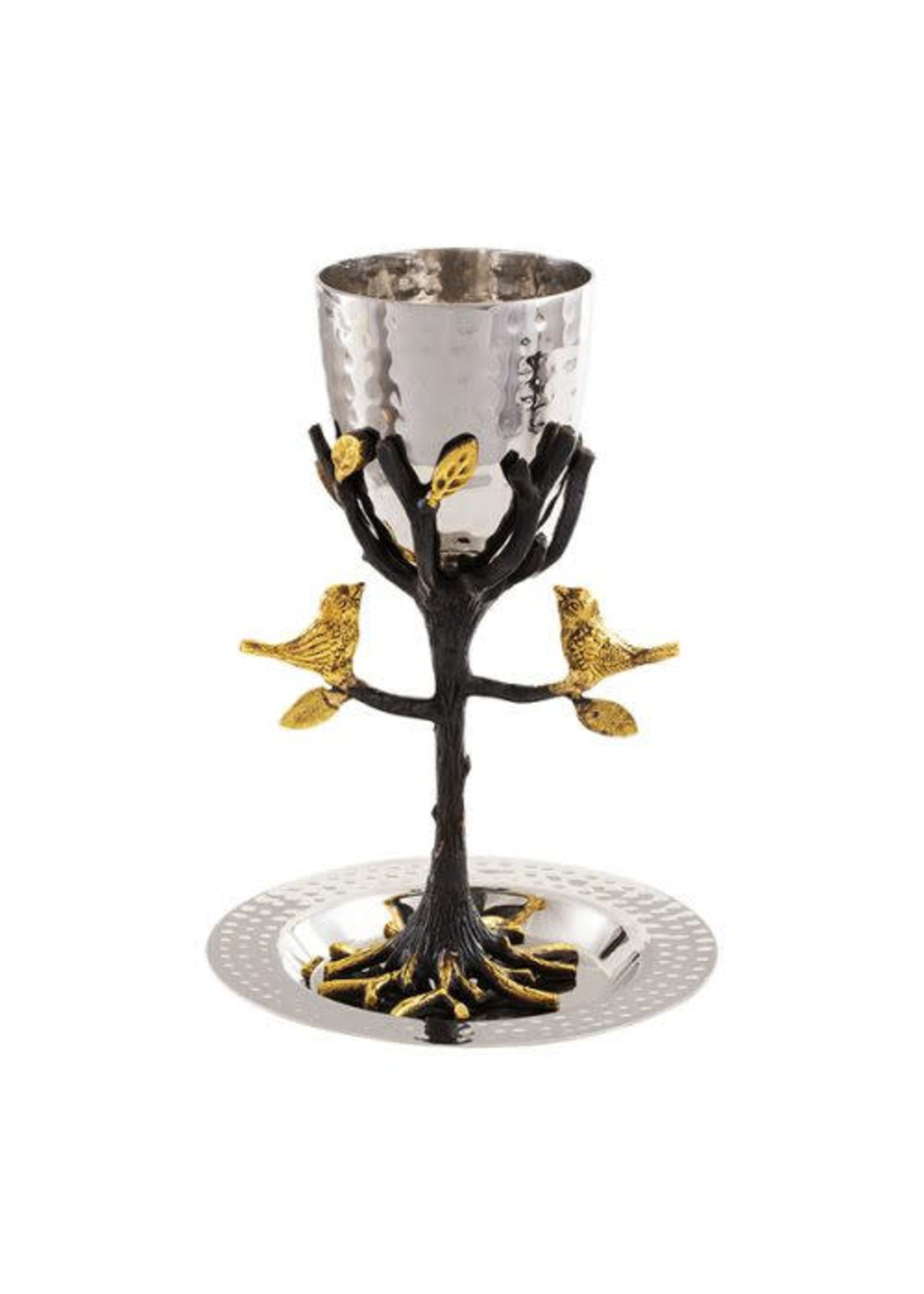 KIDDUSH CUP HAMMERED BIRDS IN TREE- STEM