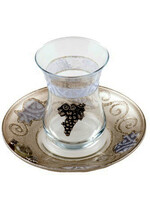 KIDDUSH CUP GLASS NO STEM WITH GREY POM 500602-46