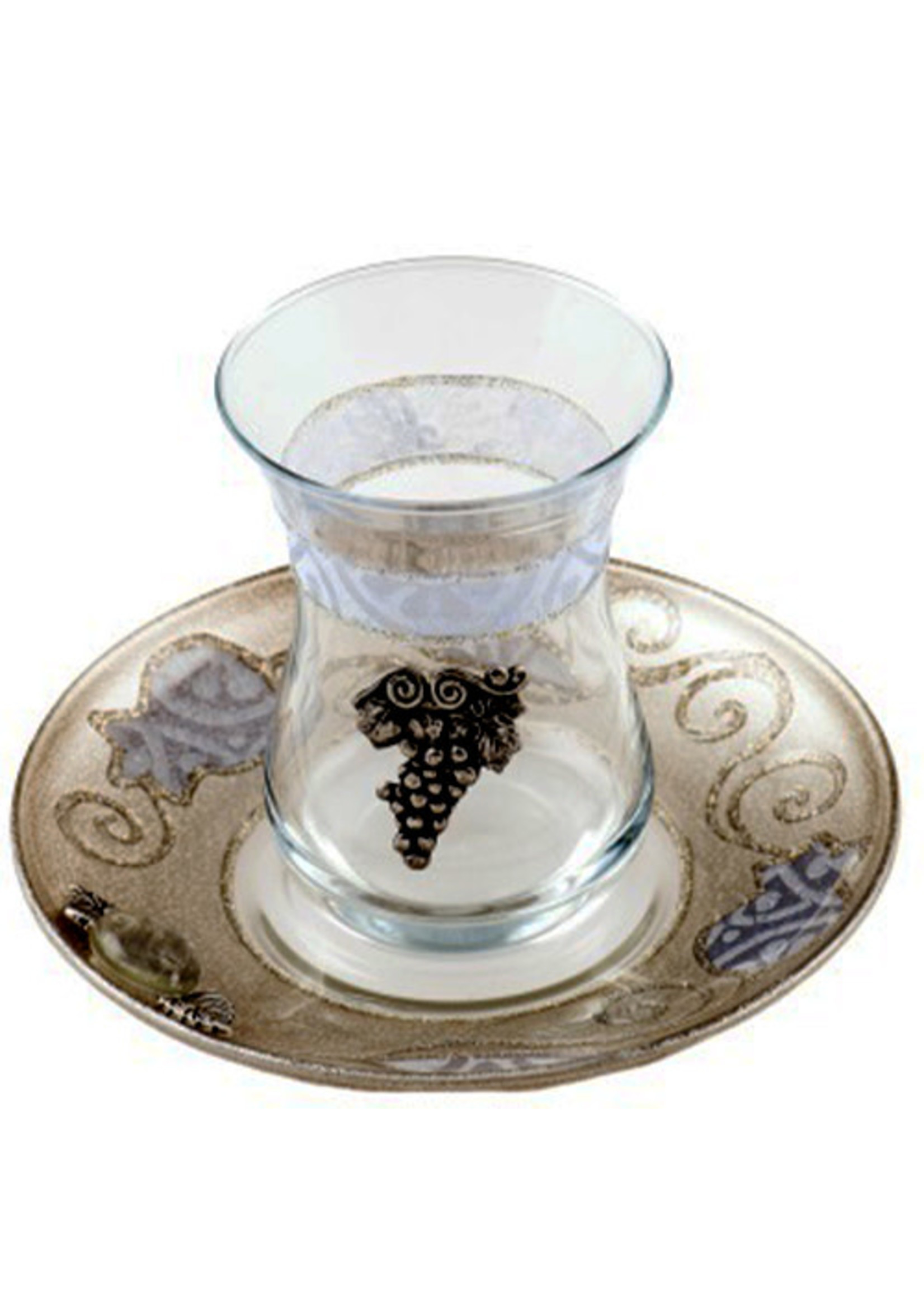 KIDDUSH CUP GLASS NO STEM WITH GREY POM 500602-46