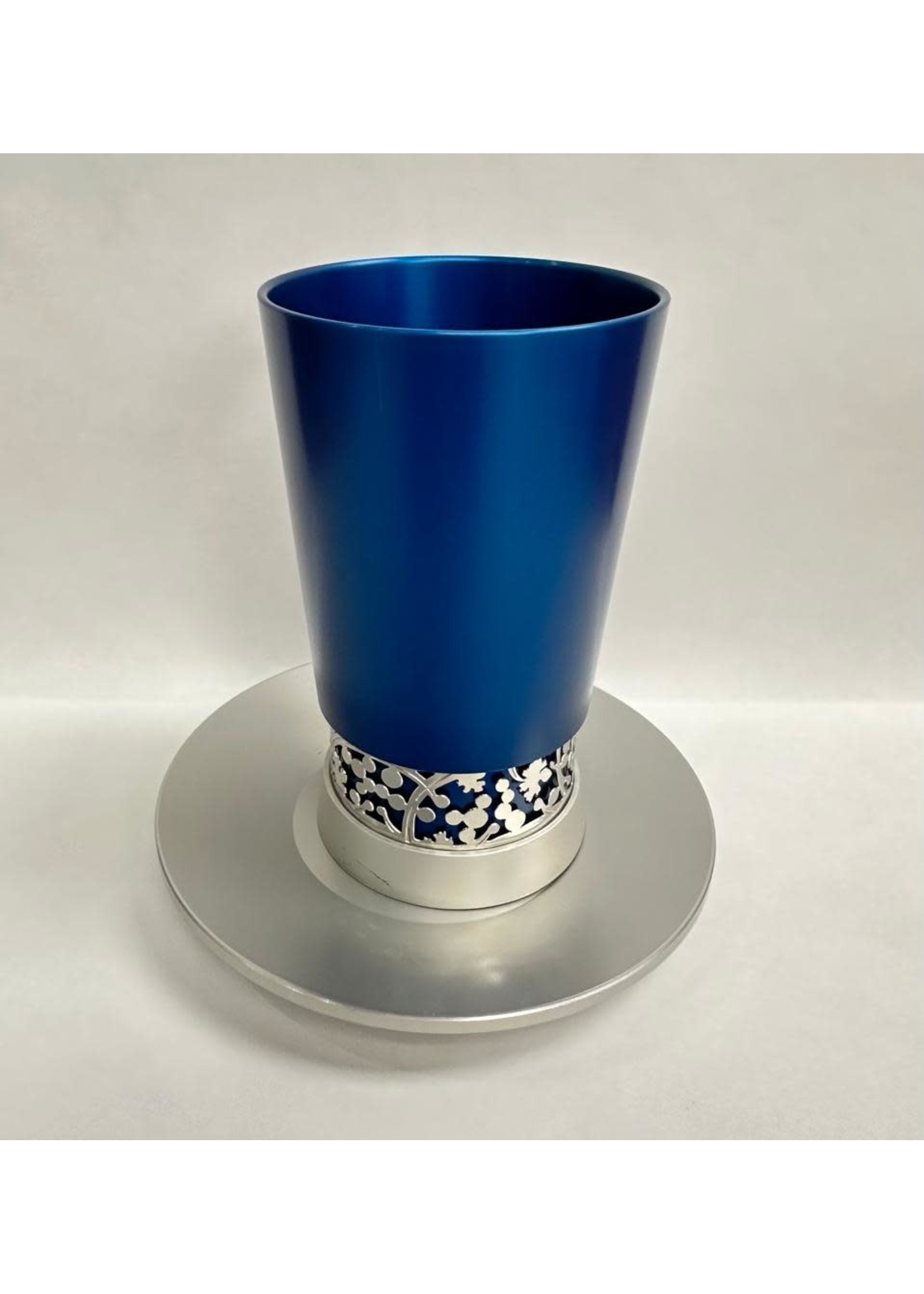 KIDDUSH CUP BLUE ALUMINUM WITH METAL BORDER