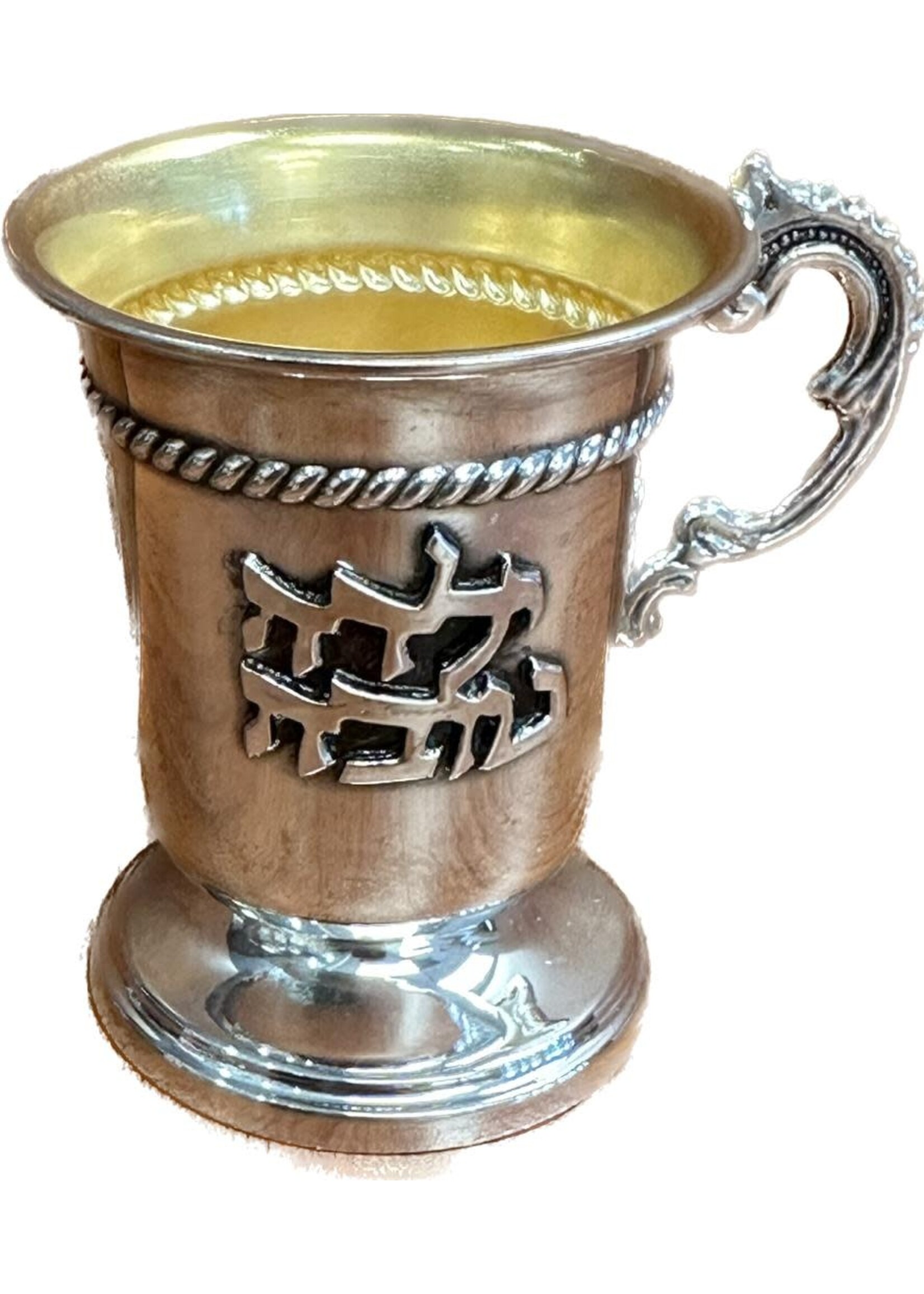 YALDAH TOVA KIDDUSH CUP SILVER DIP STEM AND HANDLE