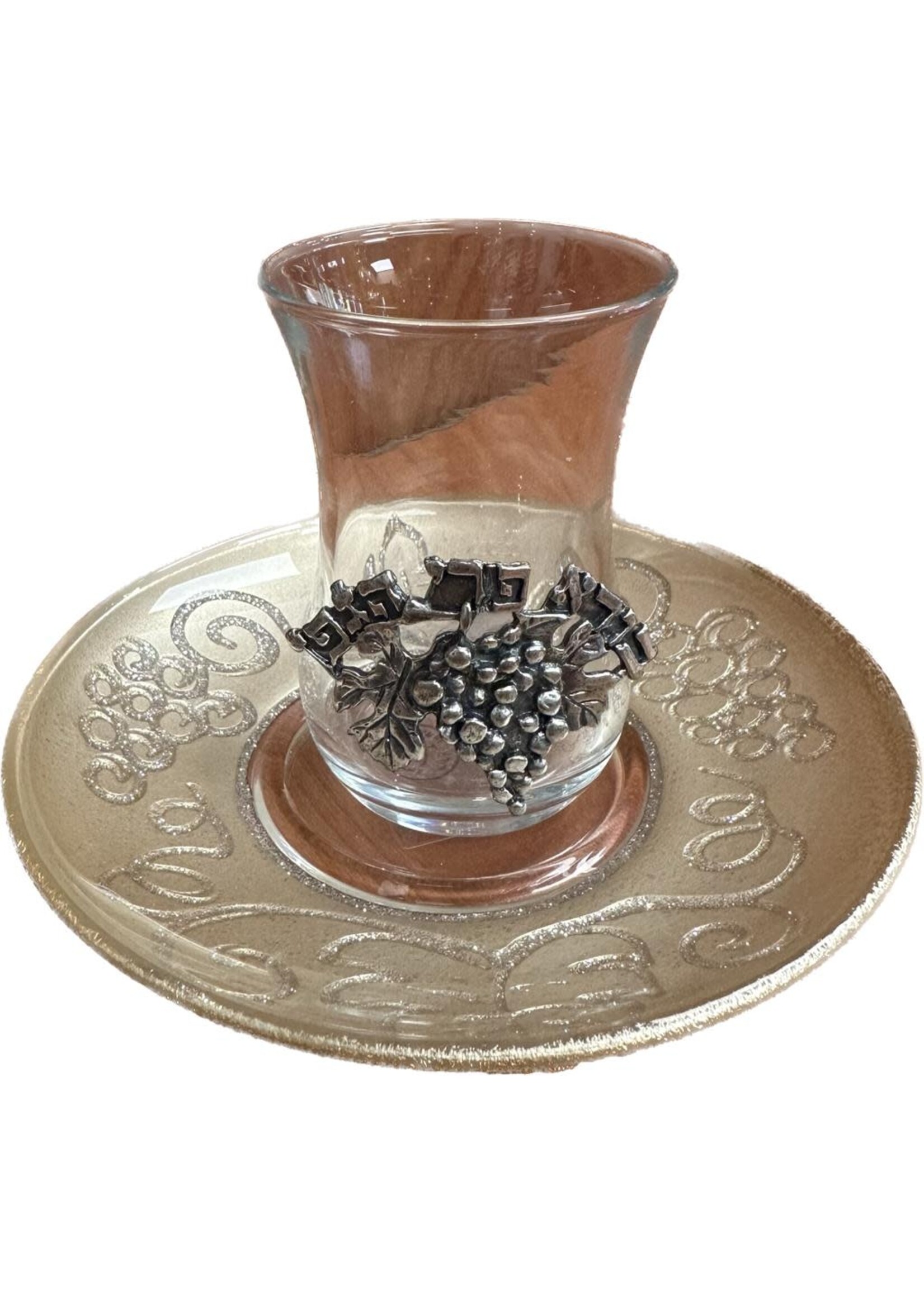 KIDDUSH CUP GLASS WITH NO STEM GOLD POM 500602-13