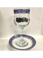 KIDDUSH CUP GLASS PURPLE  FEATHERS