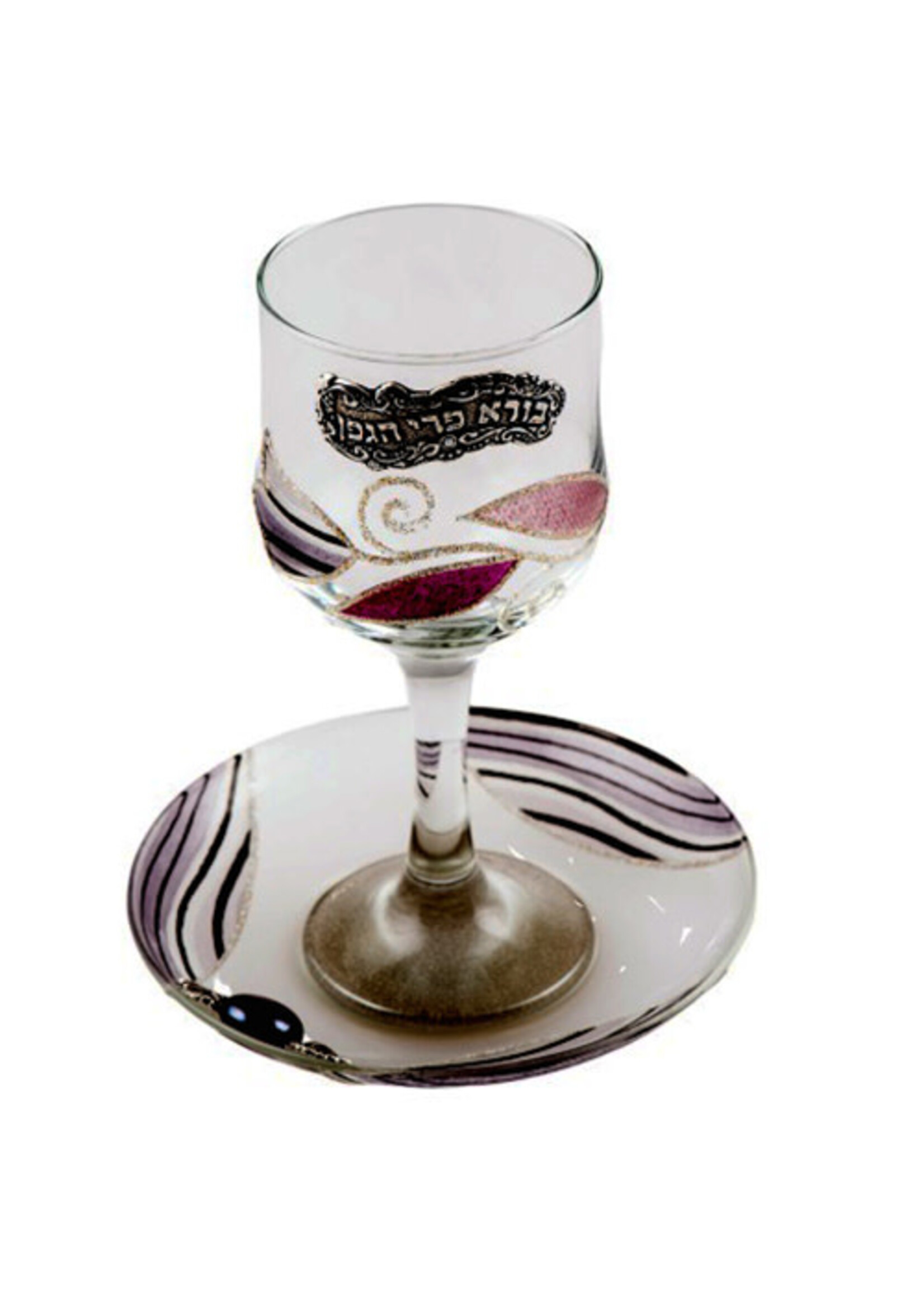 KIDDUSH CUP CRYSTAL GOLD AND PURPLE TULIPS