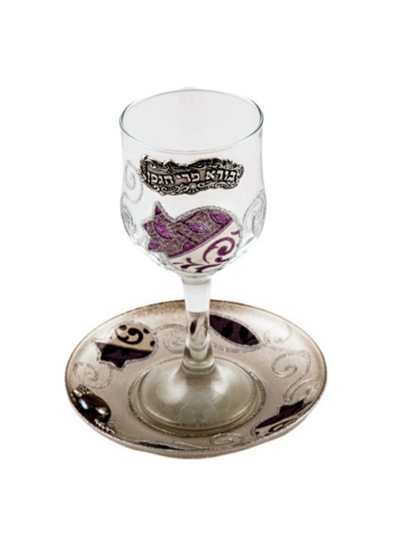 KIDDUSH CUP GLASS WITH ARTISTIC PURPLE  POM 500601-60