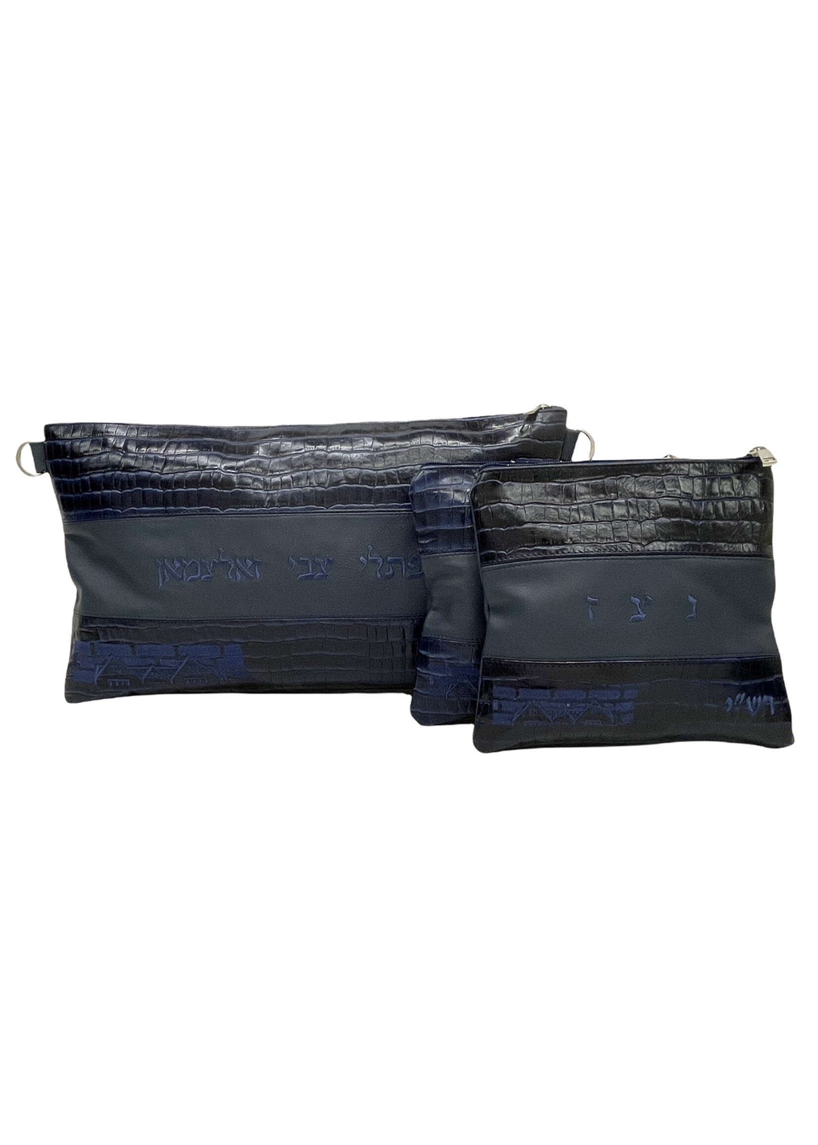 CUSTOM PREMIUM LEATHER BAR MITZVAH SET CHABAD LONG BAG + 2 TF BAGS