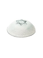 KIPPAH KNIT WHITE SILVER STAR