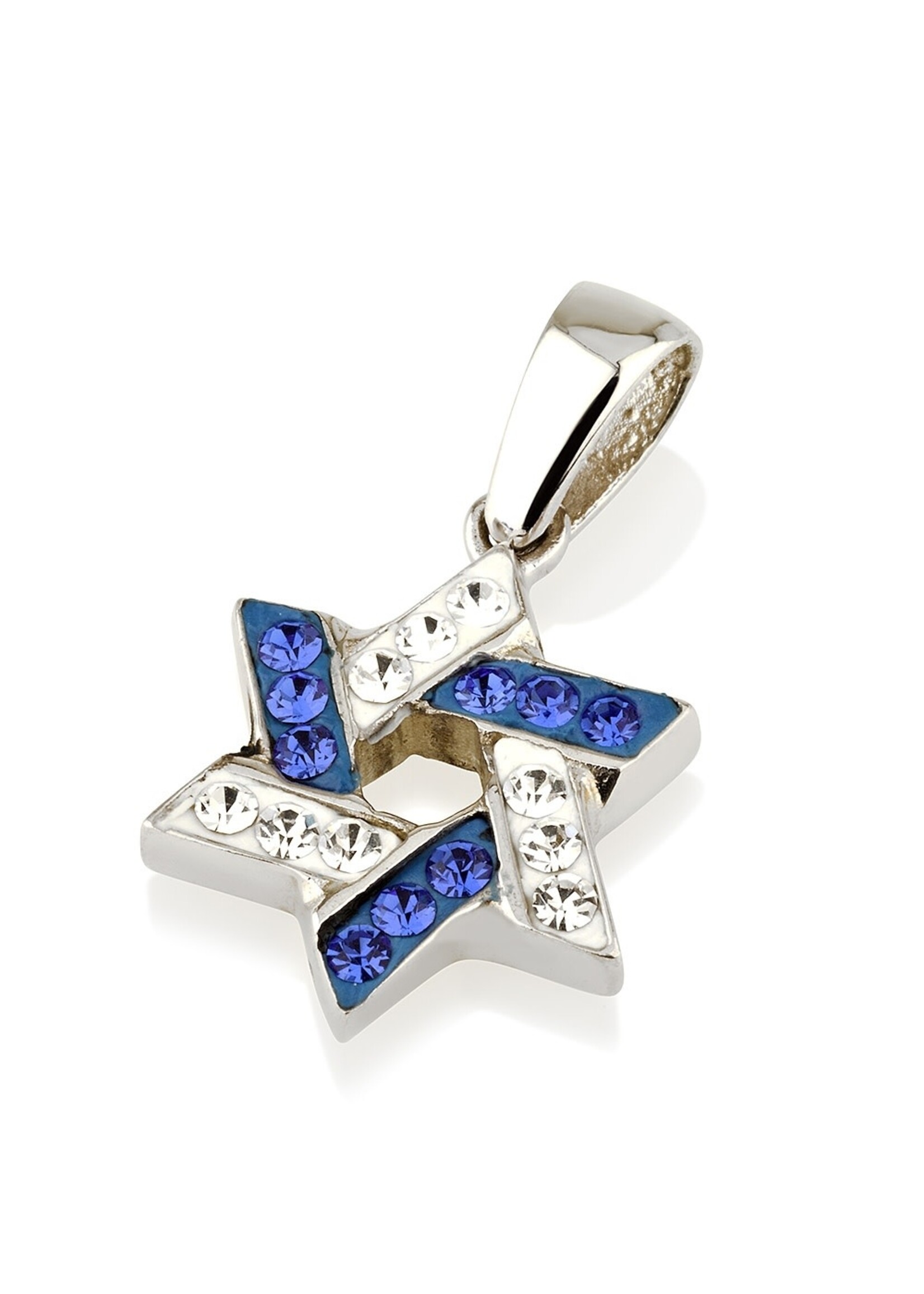 NECKLACE CRYSTAL BLUE AND SLVER STAR OF DAVID PENDANT