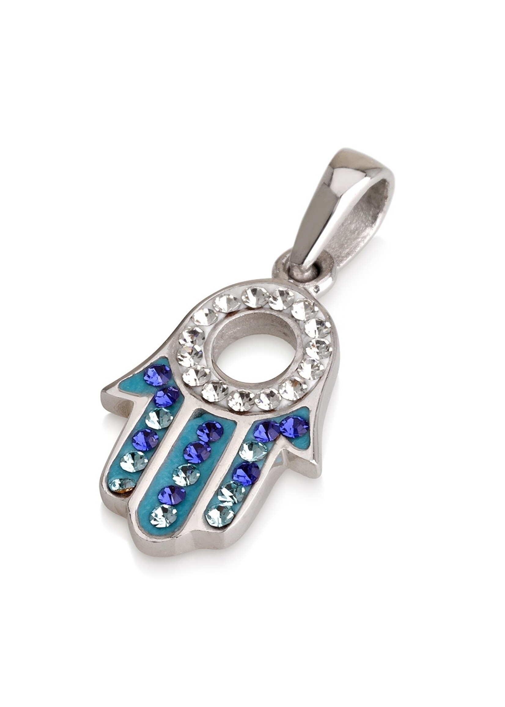 NECKLACE HAMSA WITH BLUE TONED STONES