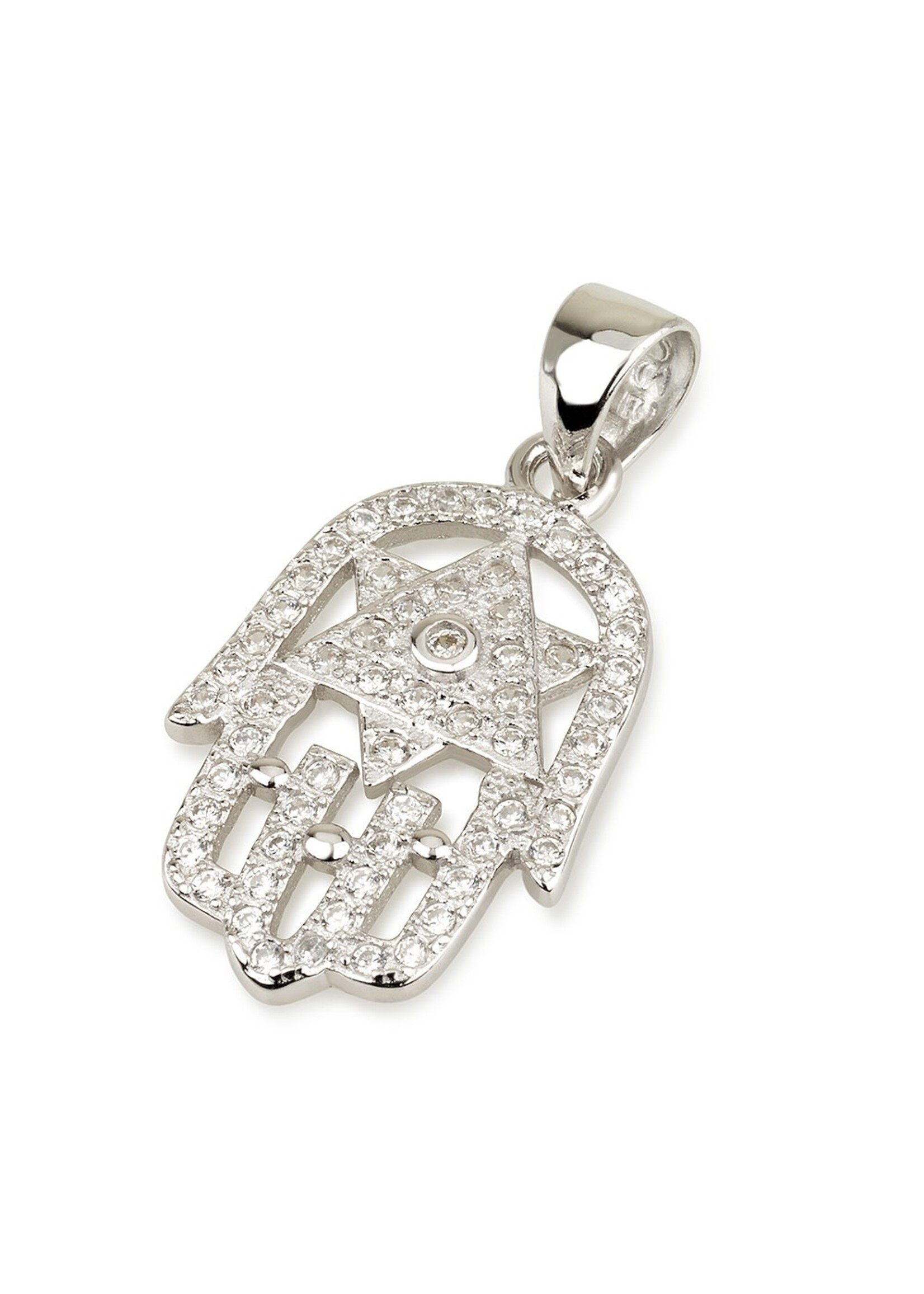 NECKLACE STAR OF DAVID INSIDE HAMSA COVERED IN CRYSTALS